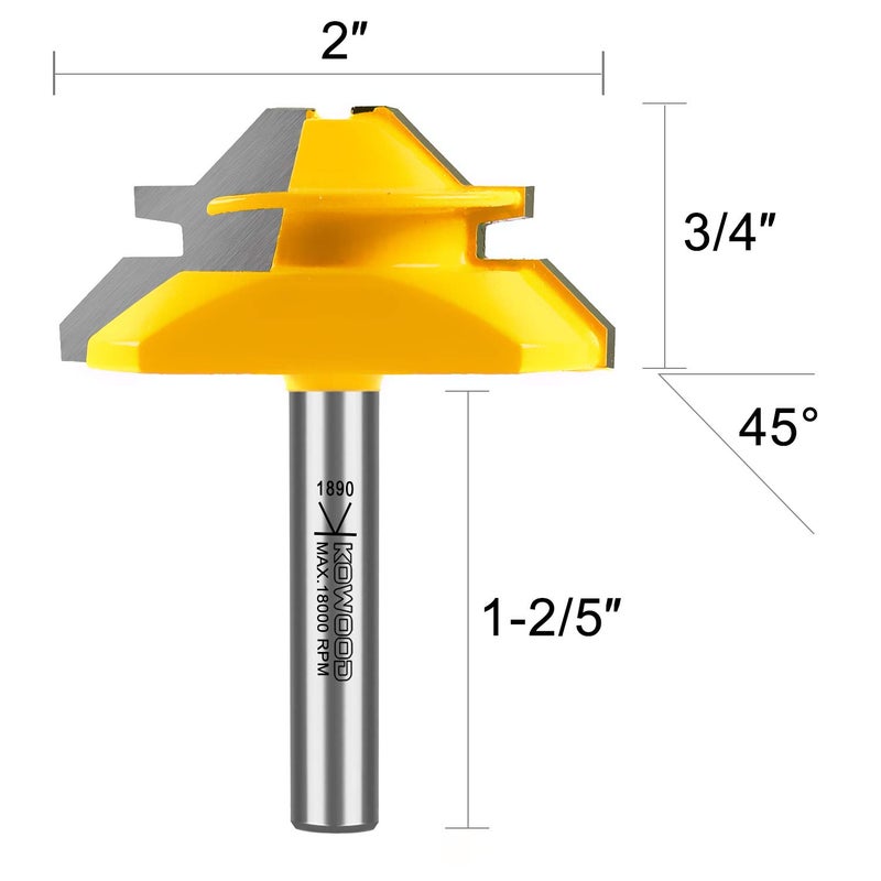 KOWOOD Router bit, 3/4â€ Cutting Height, 45 Degree Lock Miter Router Bit 1/4 Inch Shankâ€¦ - Image 2